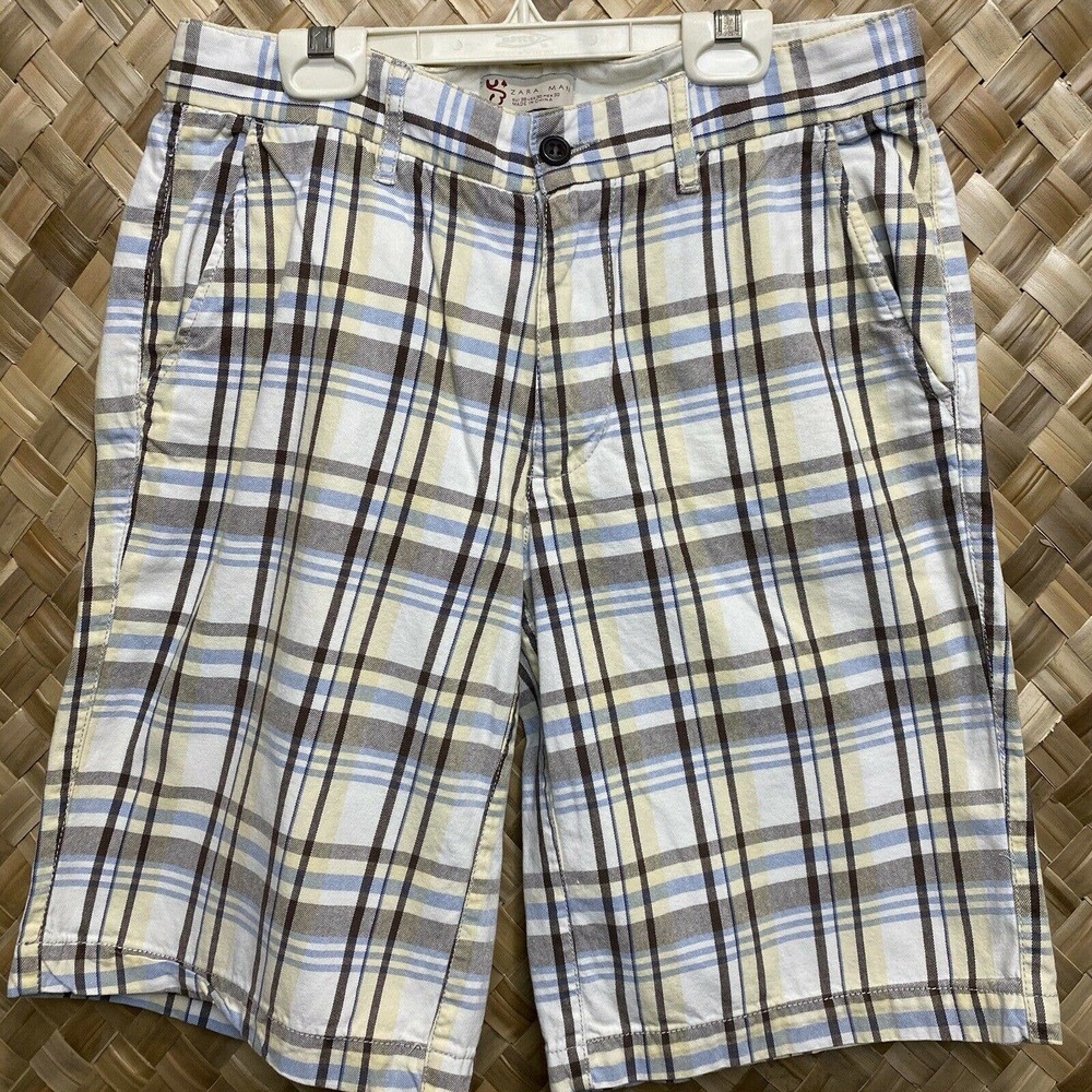 Zara Man Mens Sz 30 Yellow Brown Blue Plaid Shorts
